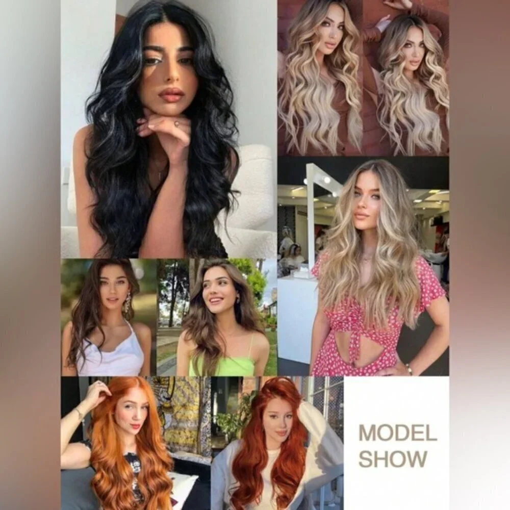 20 IN VOLUMIZING WEFT CLIP IN SET LIGHT BLONDE CURLY WAVE HAIR EXTENSION…